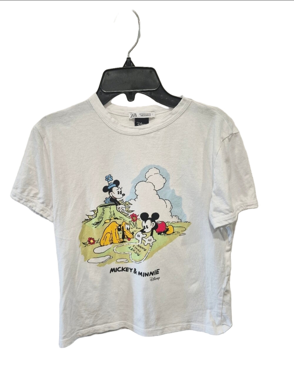 Zara x Disney Mickey & Minnie Mouse Graphic Baby Tee White Cropped T-Shirt Med
